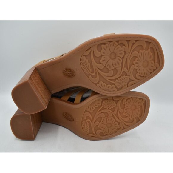 Sofft Womens Size 8.5 Stratford Luggage Leather Cage Zip Heeled Open Toe Sandals - Picture 9 of 11